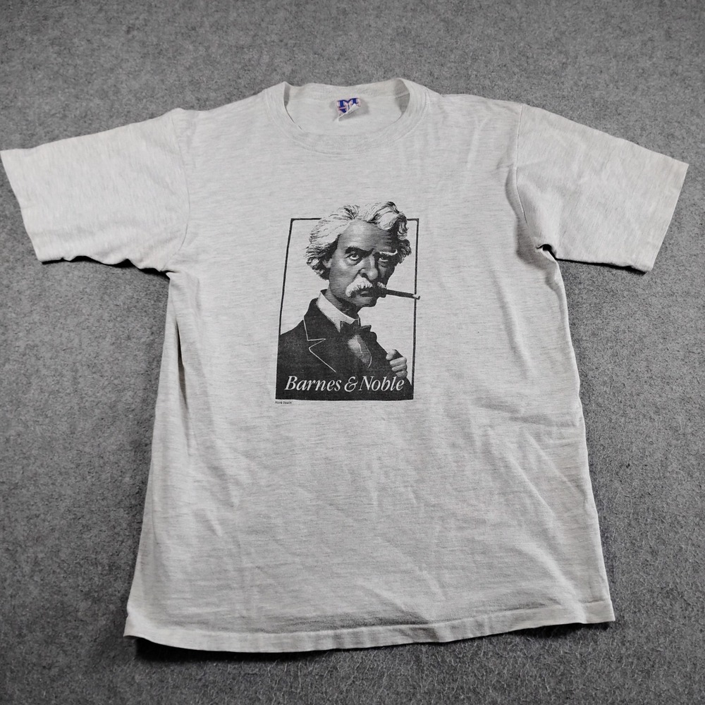 Vintage Mark Twain Barnes & Noble 90s Graphic T-Shirt Gray Mens Large